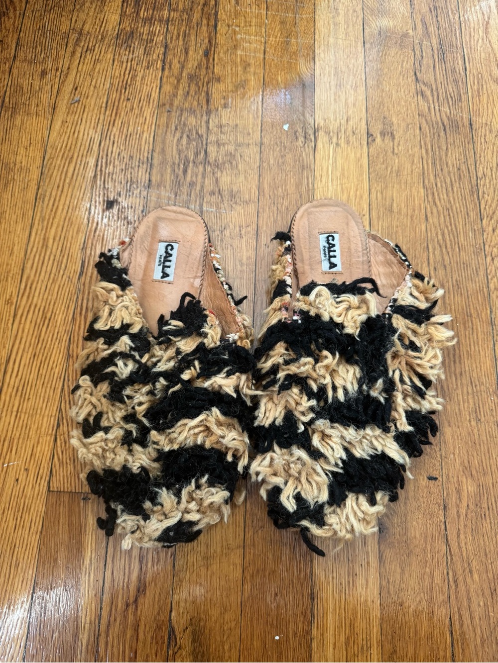 Calla Black and Tan Shag Slip-On Women's Shoes